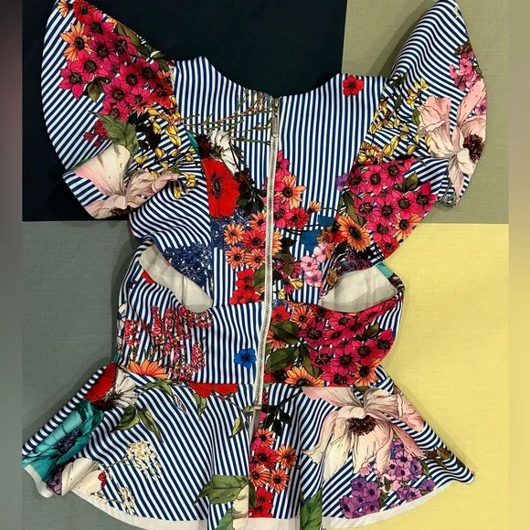 Floral Striped Ruffle Top - Picture 2 of 2